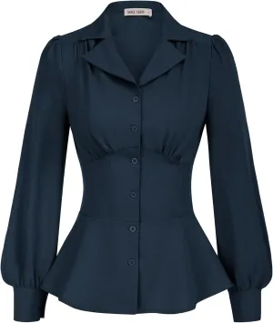 GRACE KARIN Button Down Shirts for Women Summer Peplum Tops Long Sleeve Work Blouse Collared Shirt Dressy Top