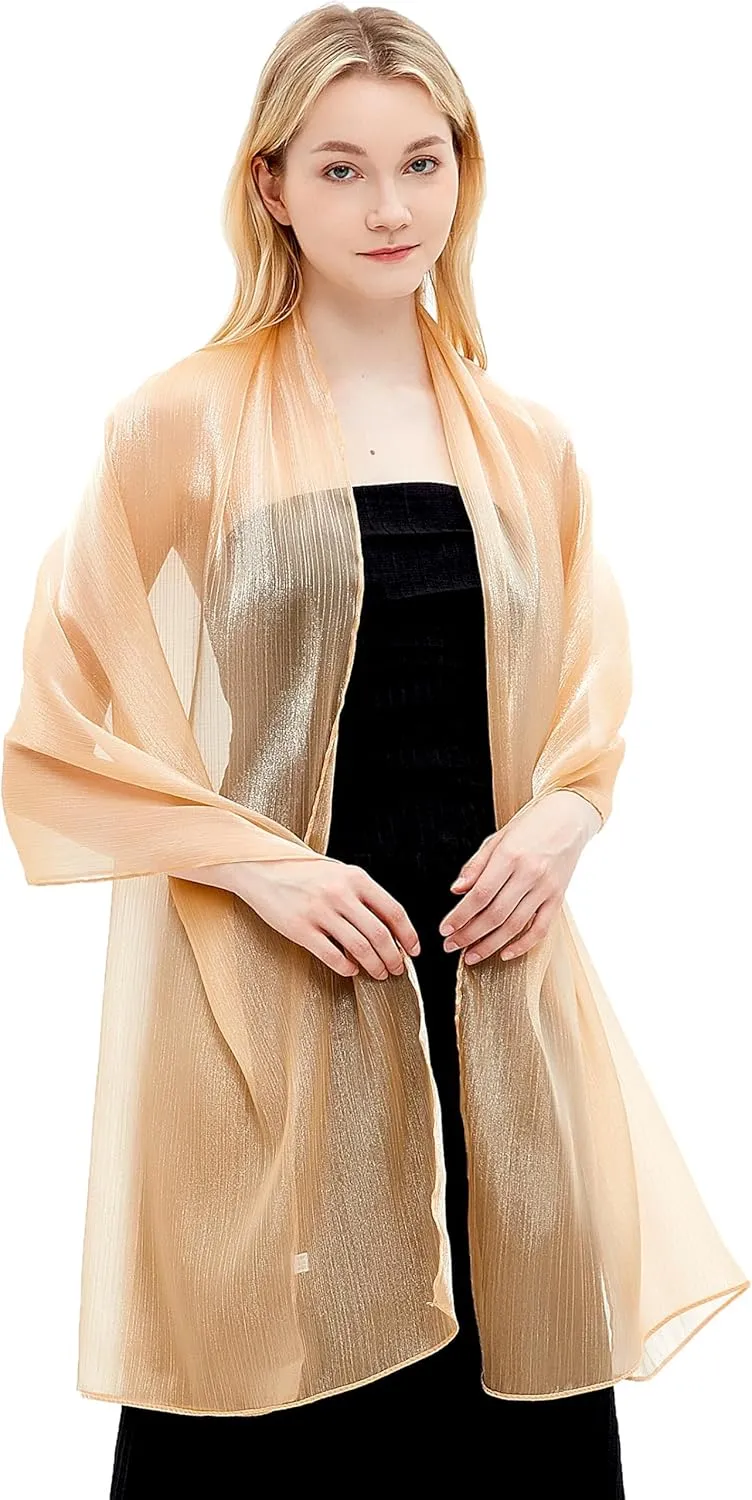 Gragengs Women Shawls and Wraps for Evening Dresses Lightweight Sheer Crepe Scarf Shimmer Wedding Party Stole