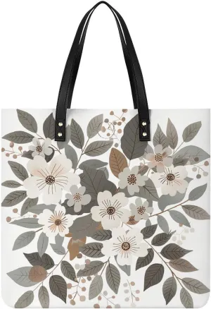 Gray Pastel Flowers Tote Bag Durable Water-Resistant Handbags Lightweight Tote for Travel Work Book