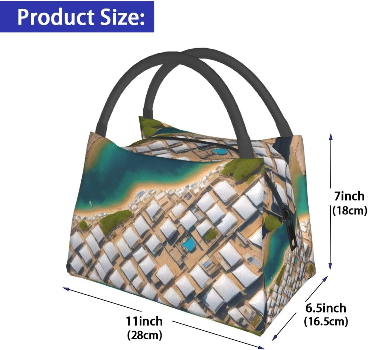 Greek Architecture Printed Patterns Lunch Bag For Women & Men Insulated Lunch Tote Bag Reusable Lunch Boxes For Work Travel Picnic
