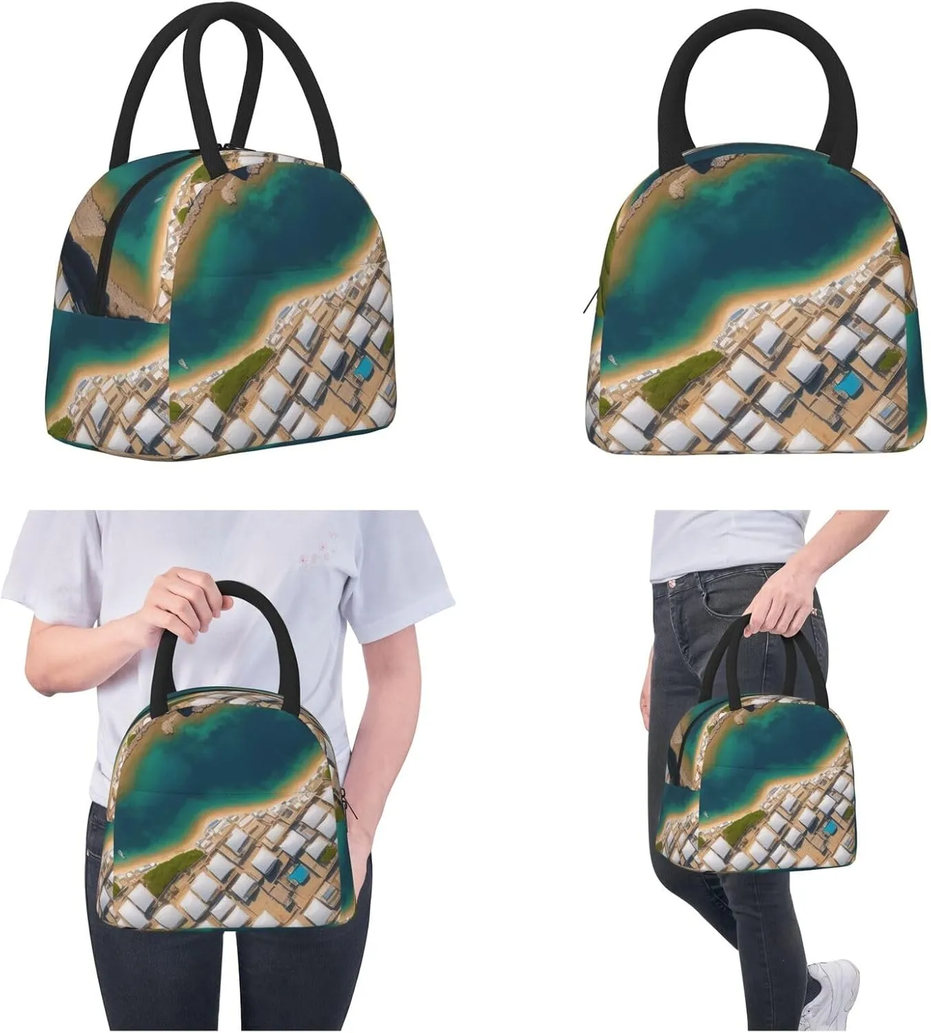Greek Architecture Printed Patterns Lunch Bag Large Capacity Lunch Box Insulated Lunch Container For Women Man Work Outdoor Camping