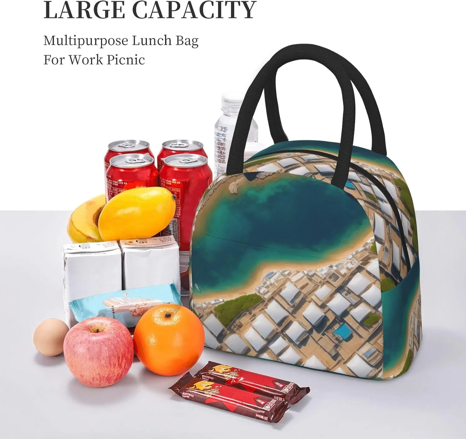 Greek Architecture Printed Patterns Lunch Bag Large Capacity Lunch Box Insulated Lunch Container For Women Man Work Outdoor Camping