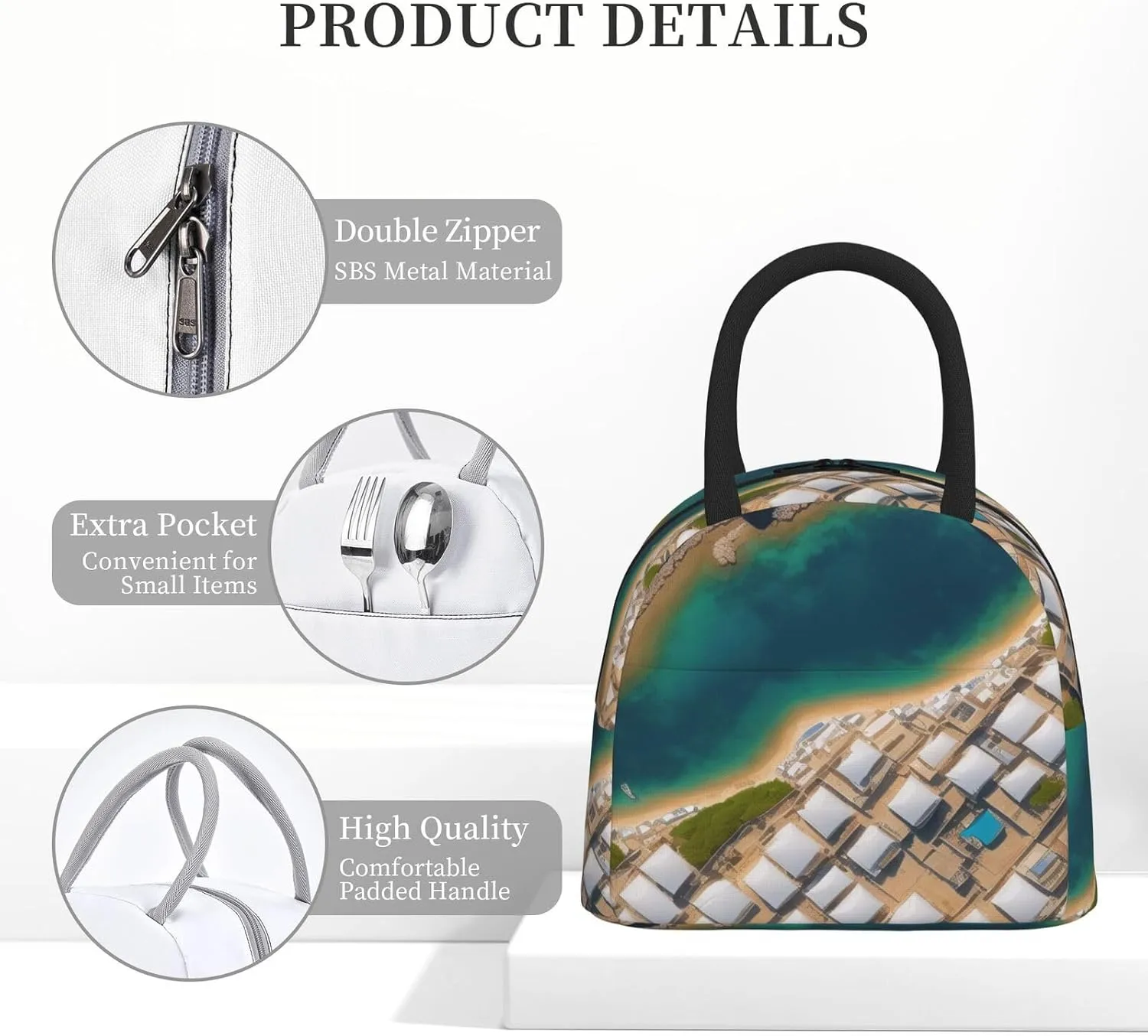 Greek Architecture Printed Patterns Lunch Bag Large Capacity Lunch Box Insulated Lunch Container For Women Man Work Outdoor Camping