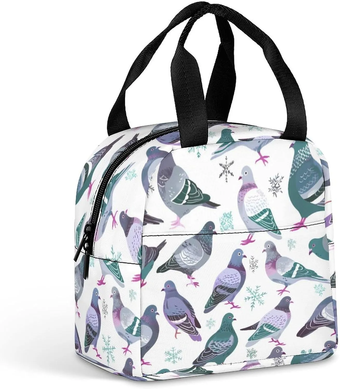 Grey Pigeons Funny Reusable Lunch Bag Insulated Tote Box Cooler Food Handbags Case For Women Men 8.5 X 8 X 5 Inches