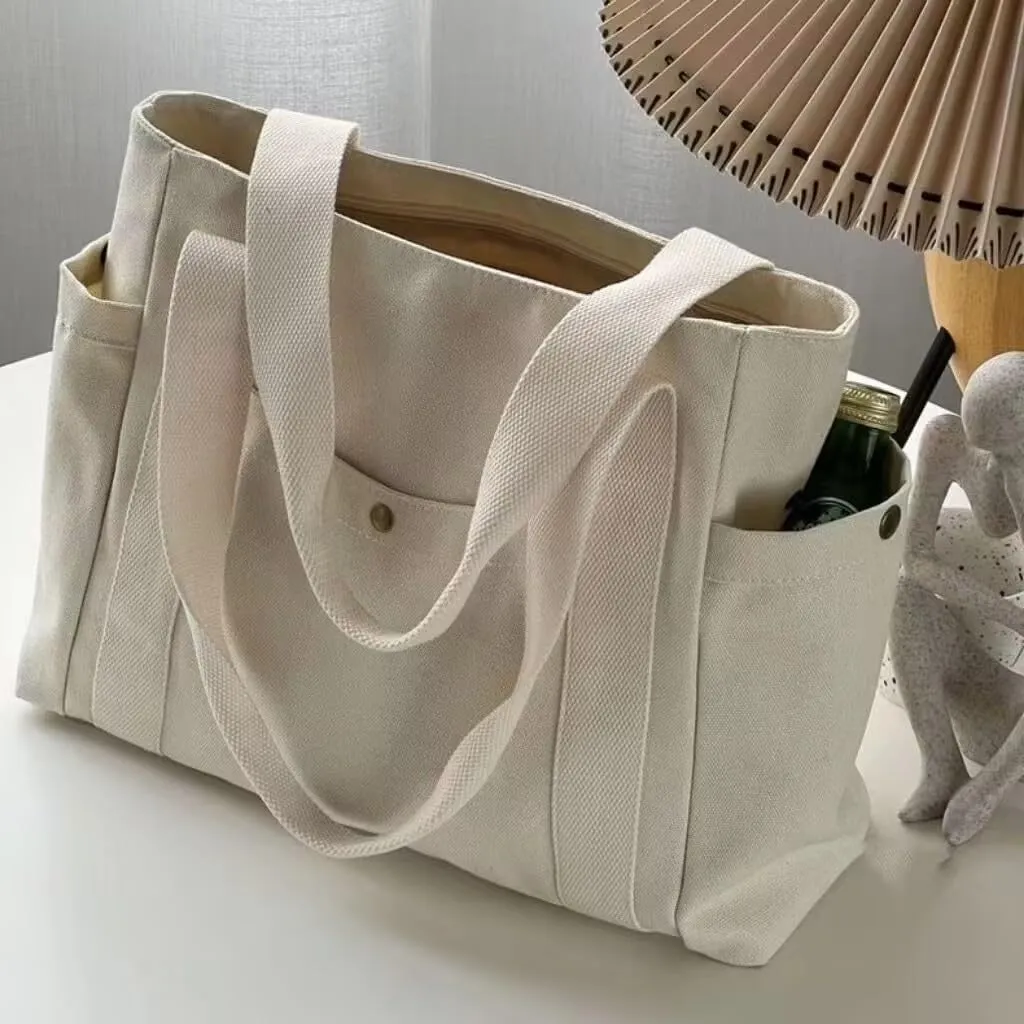 GRINKO Canvas Tote Bag for Women Large Totebag Shopping Work Bag Casual Shoulder Handbags with Zipper