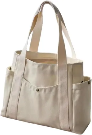 GRINKO Canvas Tote Bag for Women Large Totebag Shopping Work Bag Casual Shoulder Handbags with Zipper