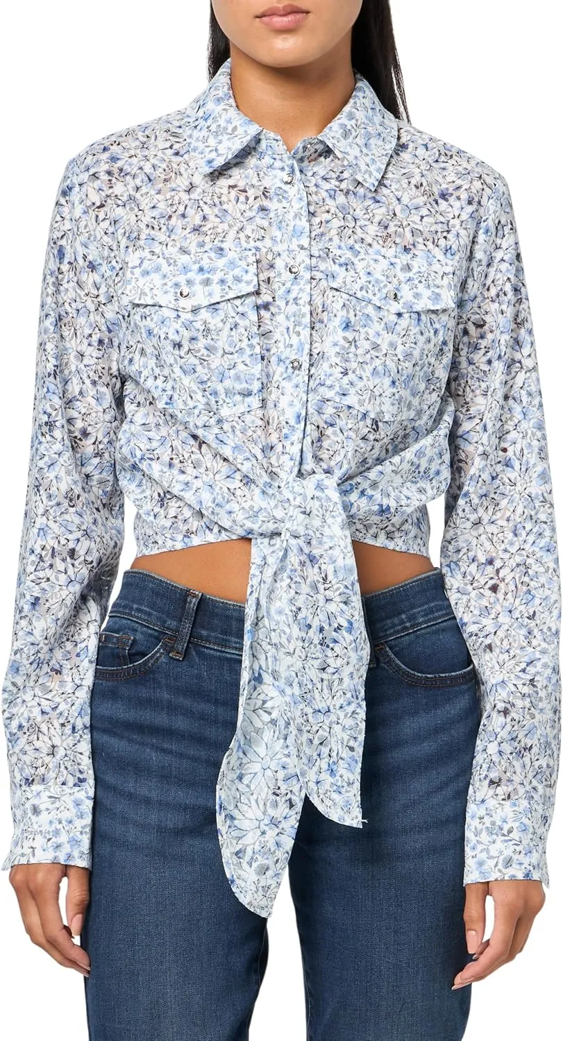 GUESS Women's Eco Long Sleeve Adelaide Bow Shirt
