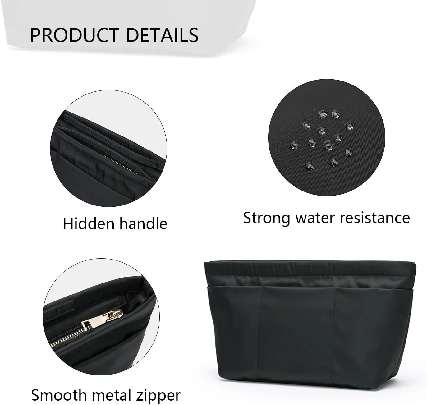 Handbag Organizer Insert Bag Tote Shaper Bag Large Purse Organizer Insert Lightweight & Durable Nylon inner bag (M, black)