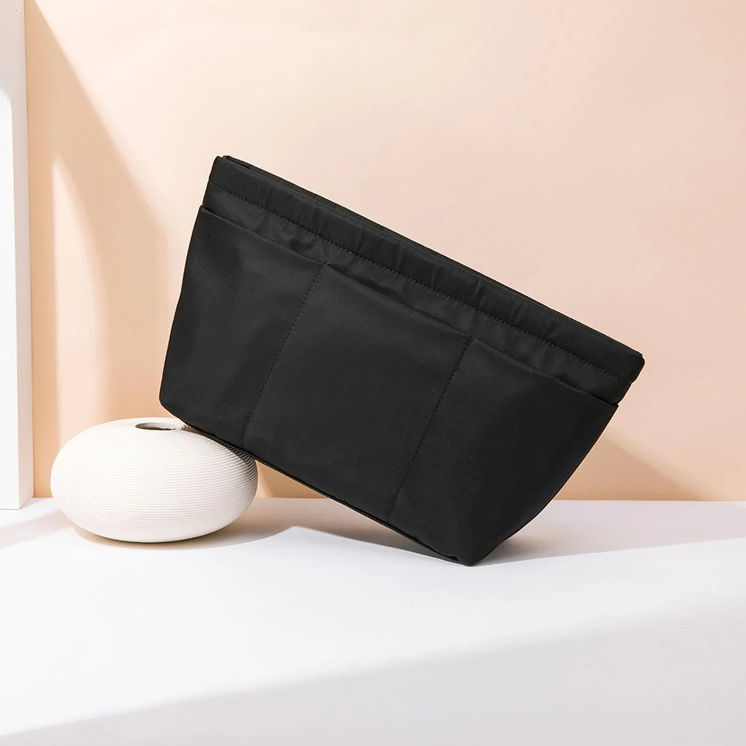 Handbag Organizer Insert Bag Tote Shaper Bag Large Purse Organizer Insert Lightweight & Durable Nylon inner bag (M, black)