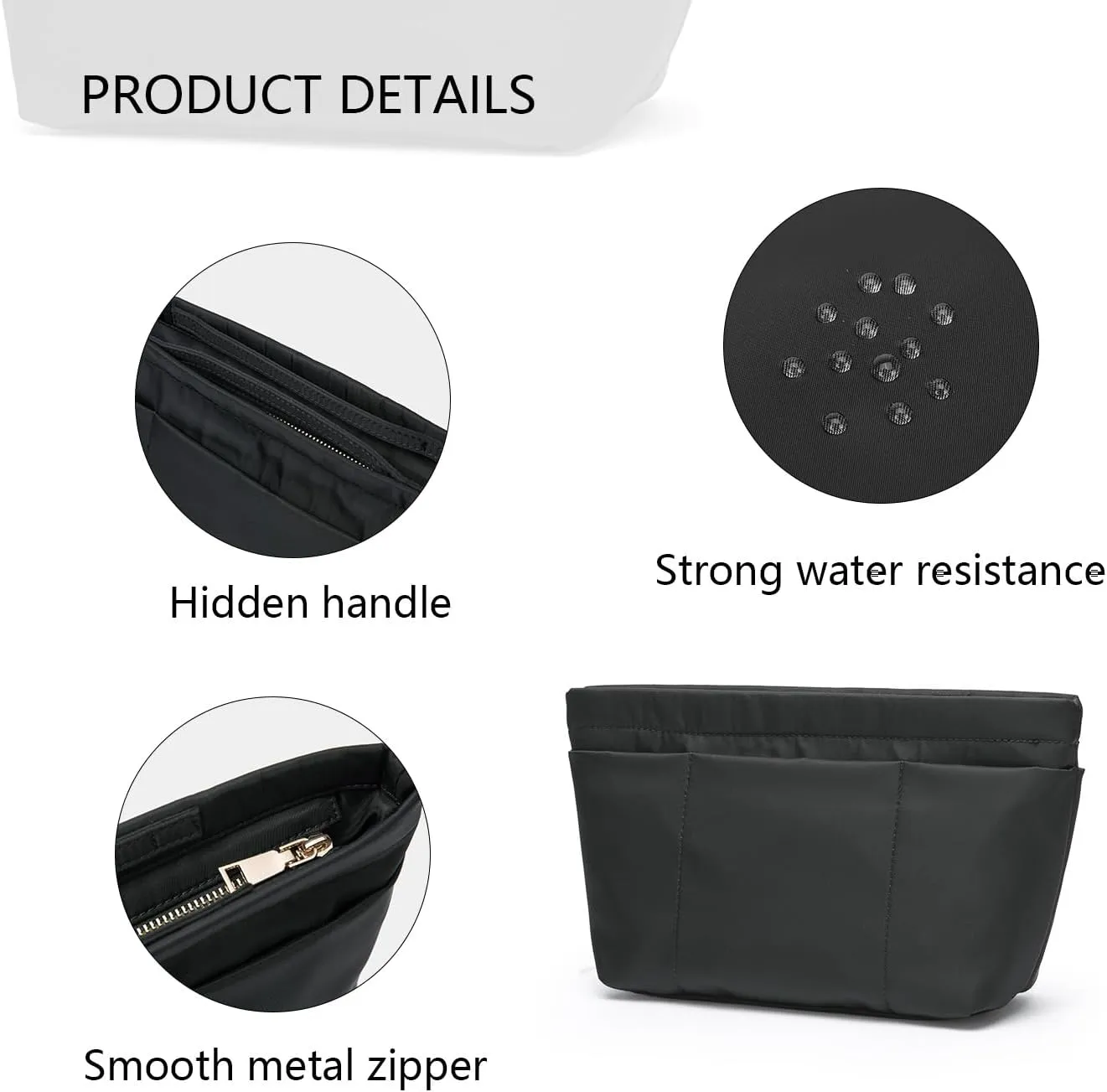 Handbag Organizer Insert Bag Tote Shaper Bag- Large Purse Organizer Insert - Lightweight & Durable - Nylon inner bag (S, black)