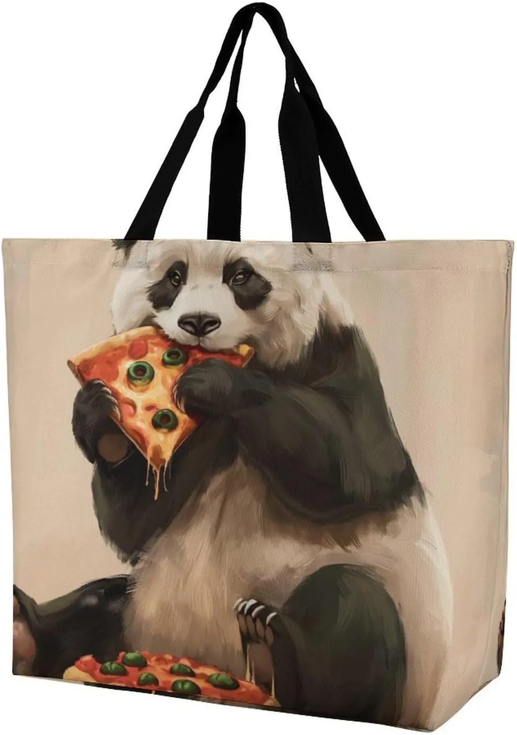 Handbags for Women Animal Panda Eats Pizza Shopping Bag Polyester Tote Bag Satchel Bags, multi-coloured, 40x40x16cm