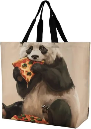 Handbags for Women Animal Panda Eats Pizza Shopping Bag Polyester Tote Bag Satchel Bags, multi-coloured, 40x40x16cm