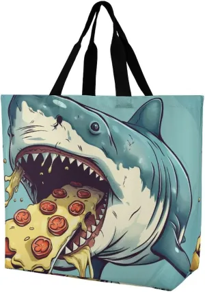 Handbags for Women Shark Eats Pizza Shopping Bag Polyester Tote Bag Satchel Bags, multi-coloured, 40x40x16cm