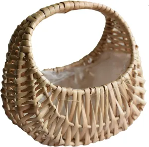 Handmade Basket Purse Straw Woven Crescent Wristlet Handbags Wedding Basket