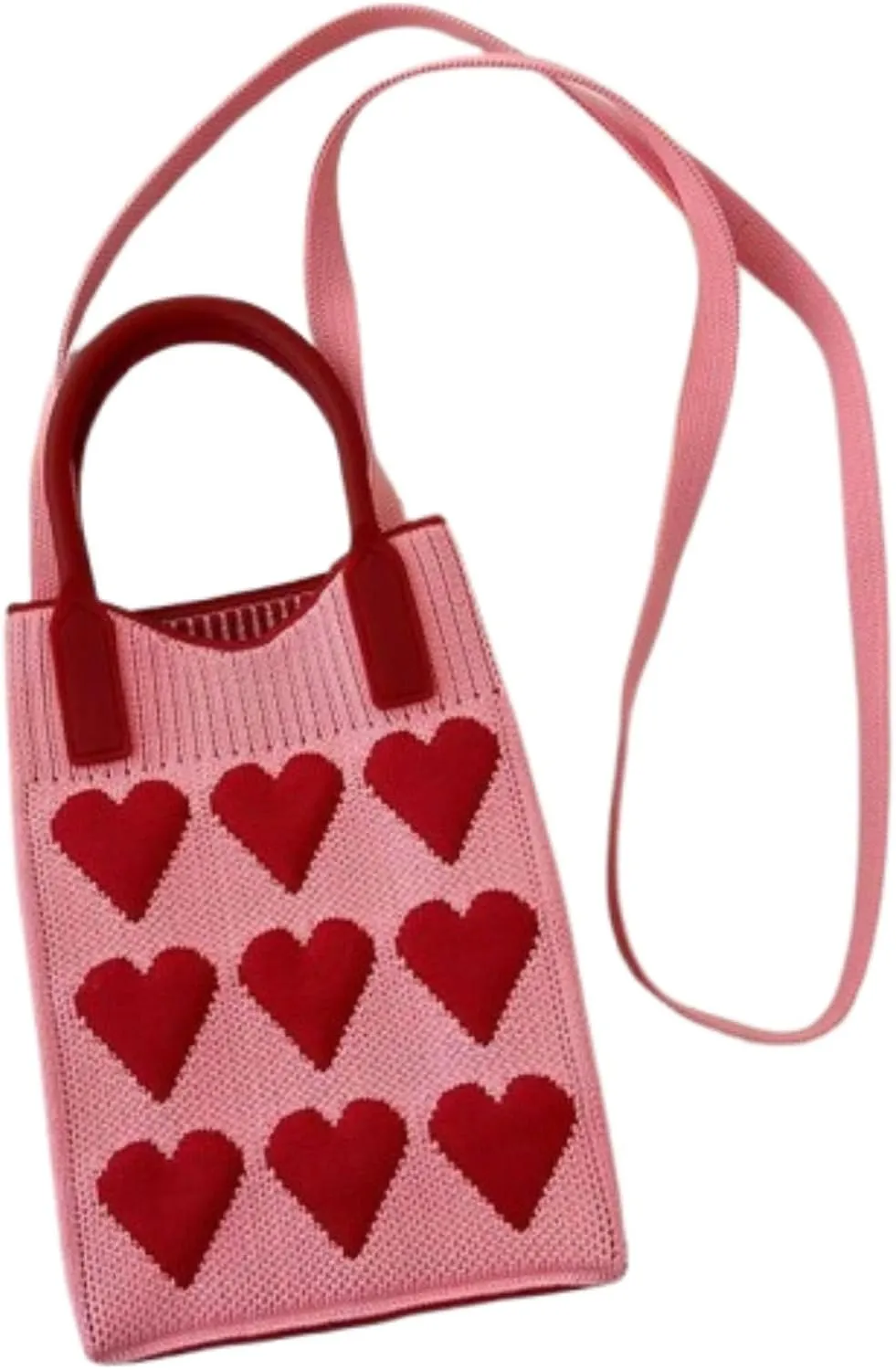 Heart Crochet Phone Bag Tote Bag Cute Purse for Women Valentines Aesthetic Handbags for Women