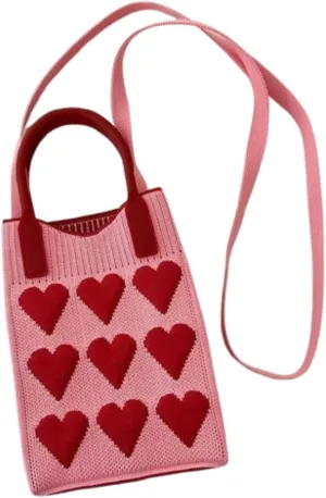 Heart Crochet Phone Bag Tote Bag Cute Purse for Women Valentines Aesthetic Handbags for Women