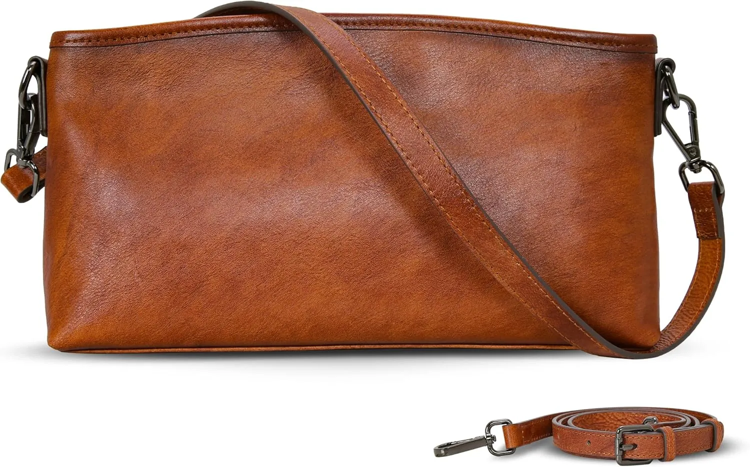HESHE Leather Crossbody Bags for Women Lightweight Shoulder Purse Zipper Soft Vintage Satchel Handbags Travel Purse