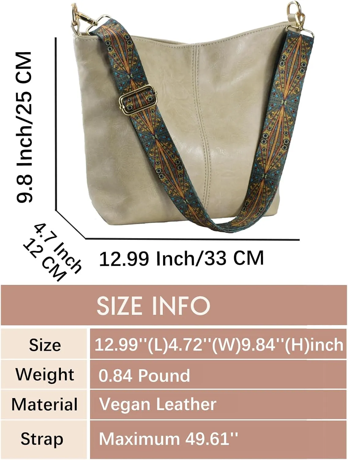 Hobo Bags Vegan Leather Crossbody Bag Guitar Strap Shoulder Purses with Zipper Handbags for Women