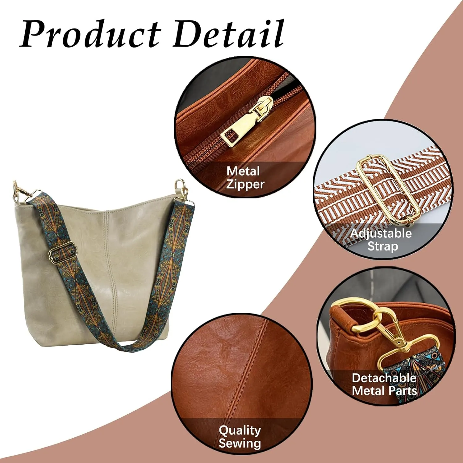 Hobo Bags Vegan Leather Crossbody Bag Guitar Strap Shoulder Purses with Zipper Handbags for Women