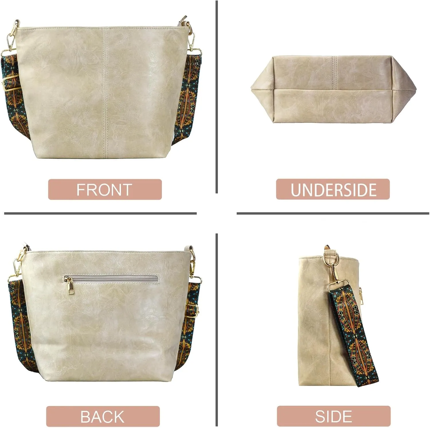 Hobo Bags Vegan Leather Crossbody Bag Guitar Strap Shoulder Purses with Zipper Handbags for Women