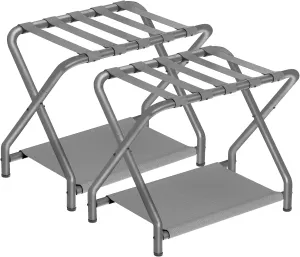 HOOBRO Luggage Rack, Pack of 2, Folding Suitcase Stand with Fabric Storage Shelf for Guest Room, Bedroom, Hotel, Holds up to 100 lb, 27 x 15.3 x 22 Inches, Space Saving, Gray GY04XLP201