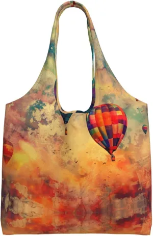 Hot air balloons flying Handbag, lightweight medium-sized reusable grocery bag, canvas tote bag