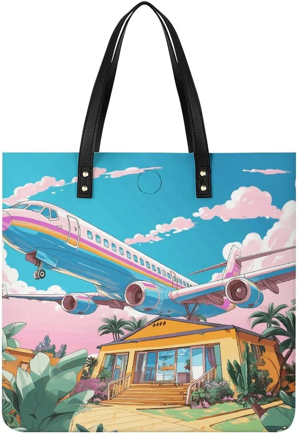 House And Plane Tote Bag Durable Water-Resistant Handbags Lightweight Tote for Travel Work Book