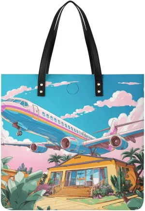 House And Plane Tote Bag Durable Water-Resistant Handbags Lightweight Tote for Travel Work Book