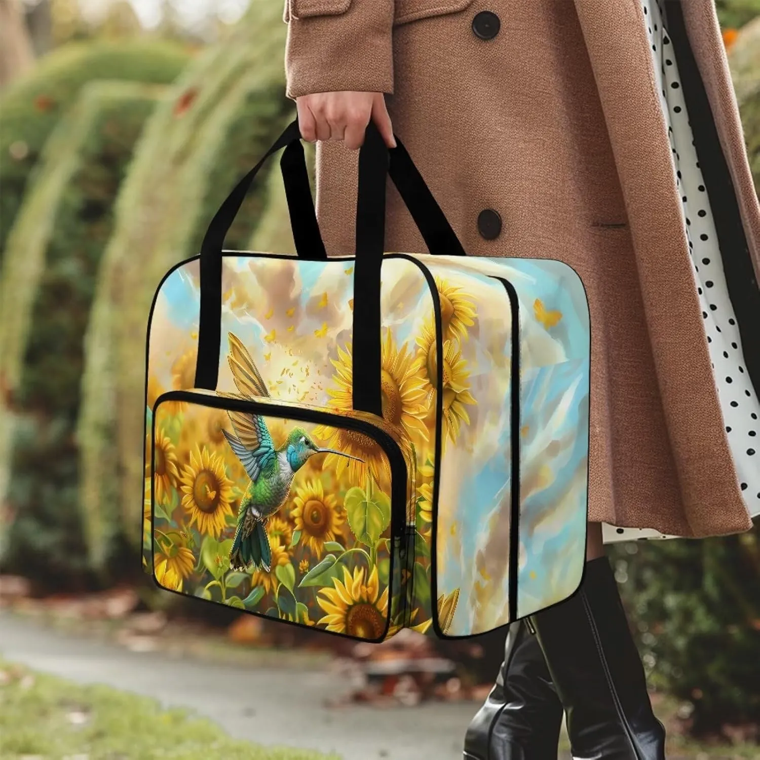 Hummingbird Sunflowers Sewing Machine Tote Bag Two Way Zipper Household Sewing Machine Handbags Portable Sewing Machine Case for Outdoor Traveling Use (Bag Only) Thanksgiving Decor