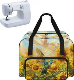 Hummingbird Sunflowers Sewing Machine Tote Bag Two Way Zipper Household Sewing Machine Handbags Portable Sewing Machine Case for Outdoor Traveling Use (Bag Only) Thanksgiving Decor