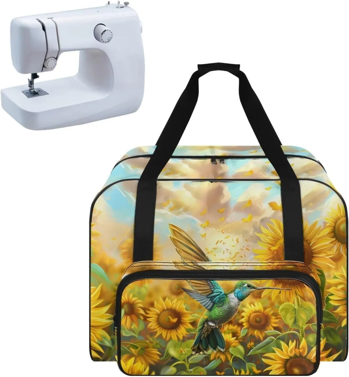 Hummingbird Sunflowers Sewing Machine Tote Bag Two Way Zipper Household Sewing Machine Handbags Portable Sewing Machine Case for Outdoor Traveling Use (Bag Only) Thanksgiving Decor