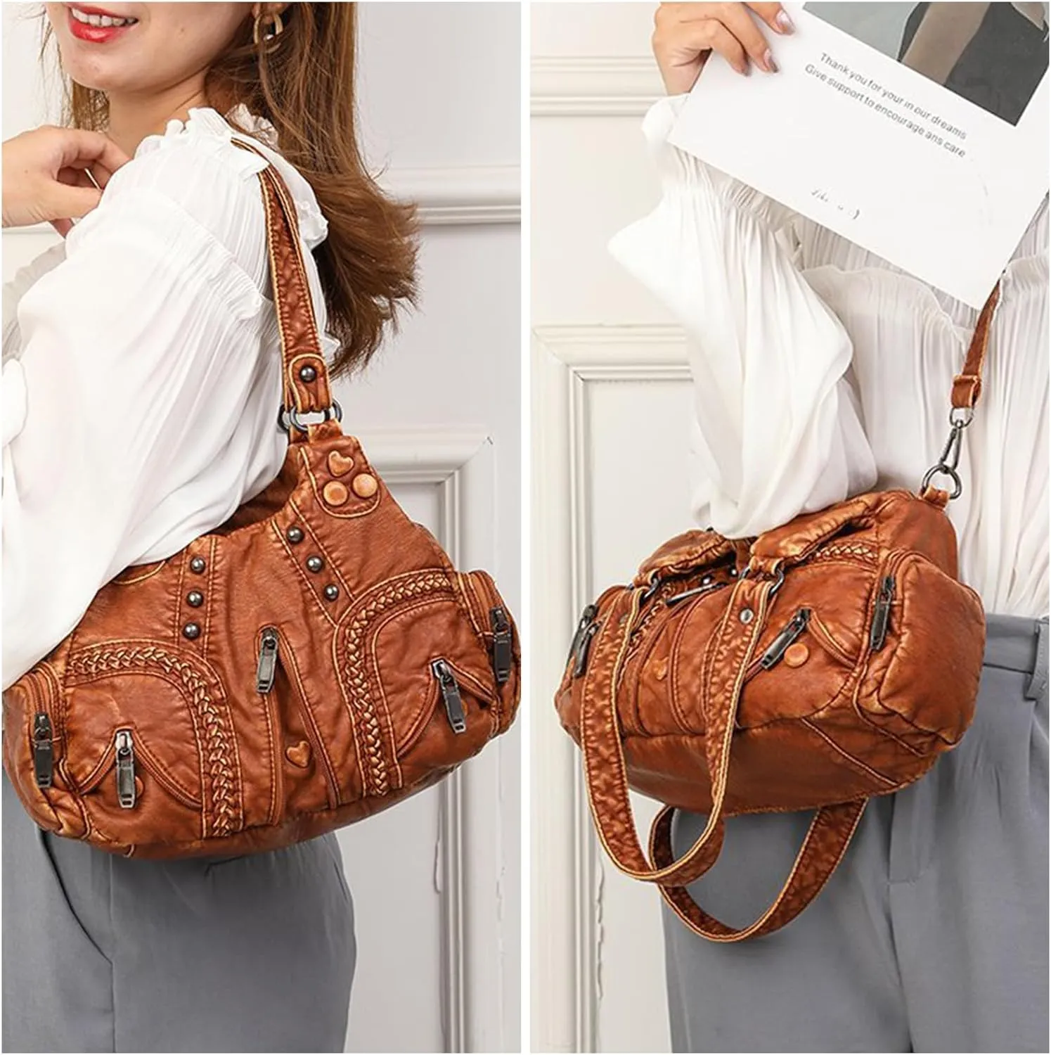 I IHAYNER Purses and Handbags for Women Hobo Tote Purse Soft PU Leather Satchel Shoulder Bag with Multi-Pocket