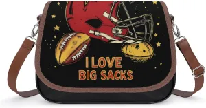 I Love Big Sacks Football Fashion Crossbody Bags for Women Lightweight Shoulder Handbags Travel Purse with Strap Custom Gifts