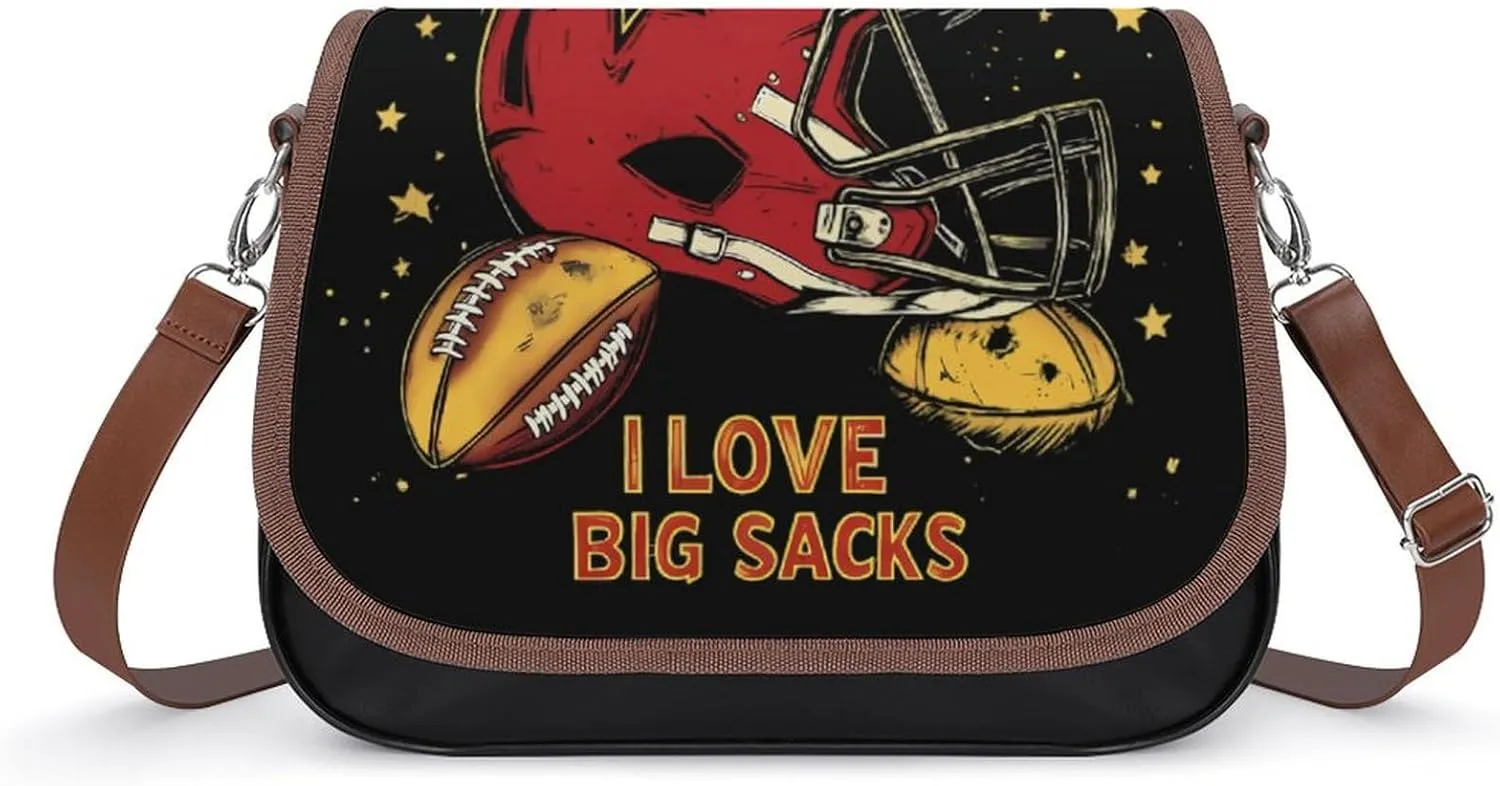 I Love Big Sacks Football Fashion Crossbody Bags for Women Lightweight Shoulder Handbags Travel Purse with Strap Custom Gifts