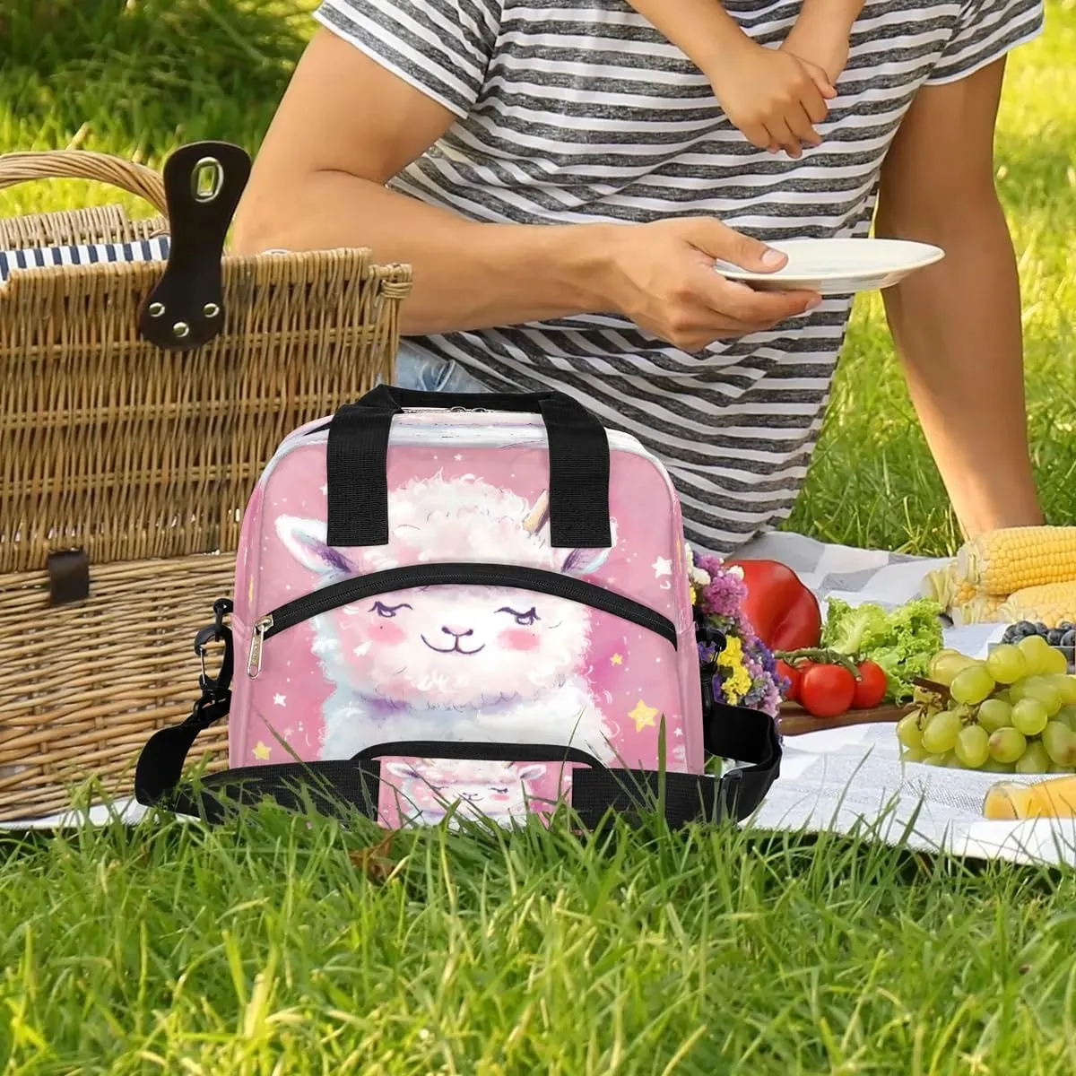 Insulated Lunch Bag for Women Men Adults Reusable Waterproof Leakproof Lunch Box Animal Sheep Stars Cute Large Cooler Lunch Tote Handbags Meal Prep Bag for Work Travel Picnic Lunch Pail