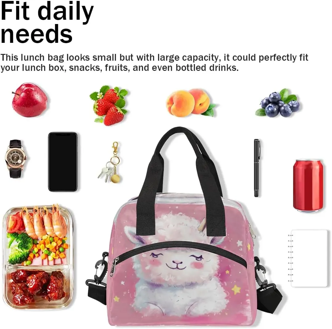 Insulated Lunch Bag for Women Men Adults Reusable Waterproof Leakproof Lunch Box Animal Sheep Stars Cute Large Cooler Lunch Tote Handbags Meal Prep Bag for Work Travel Picnic Lunch Pail