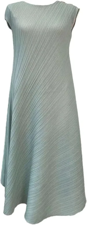 Irregular Pleated Dress Women Solid Color Round Neck Short Sleeve Long Dress