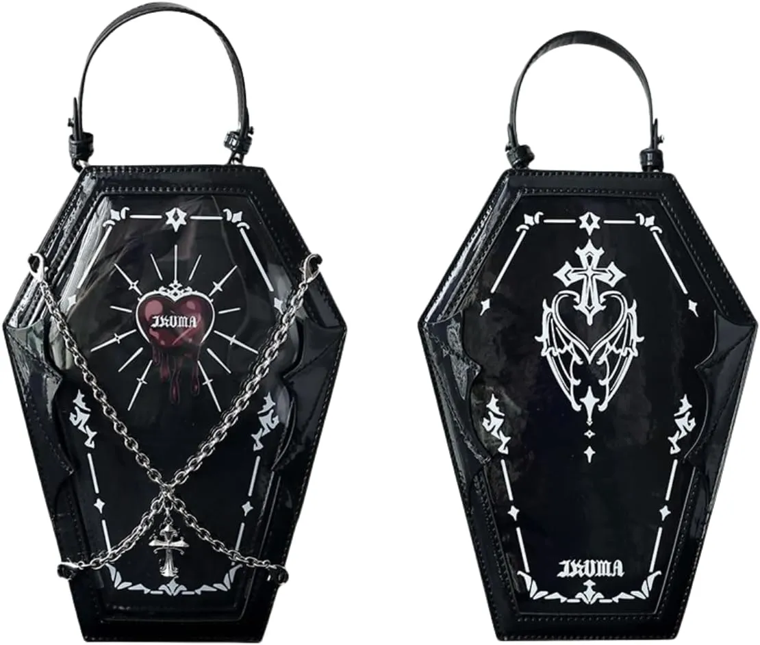 Ita Bag Backpack Gothic Coffin Purses and Handbags for Women Halloween Shoulder Bag with Insert and Chains (Laser Black)