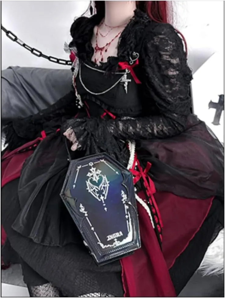Ita Bag Backpack Gothic Coffin Purses and Handbags for Women Halloween Shoulder Bag with Insert and Chains (Laser Black)