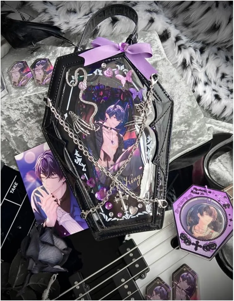 Ita Bag Backpack Gothic Coffin Purses and Handbags for Women Halloween Shoulder Bag with Insert and Chains (Laser Black)