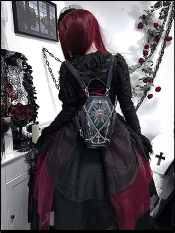 Ita Bag Backpack Gothic Coffin Purses and Handbags for Women Halloween Shoulder Bag with Insert and Chains (Laser Black)
