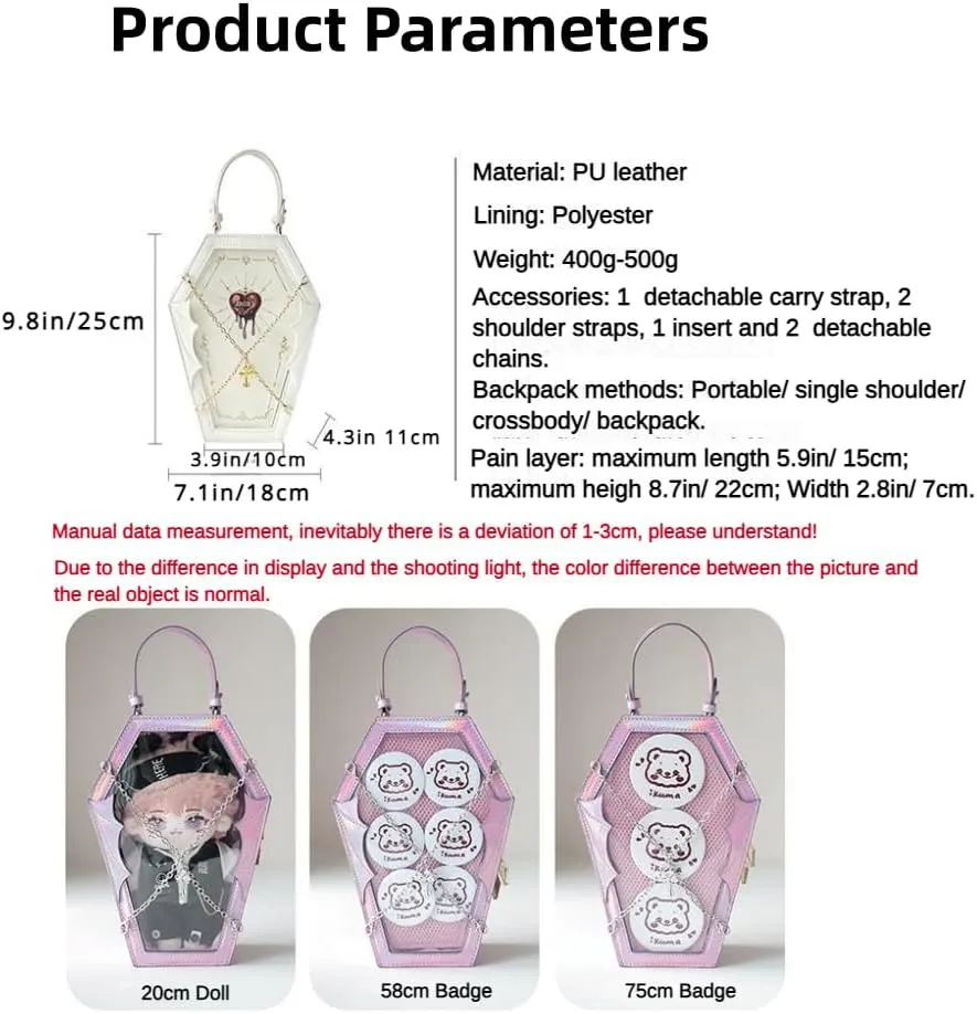 Ita Bag Backpack Gothic Coffin Purses and Handbags for Women Halloween Shoulder Bag with Insert and Chains (Red)