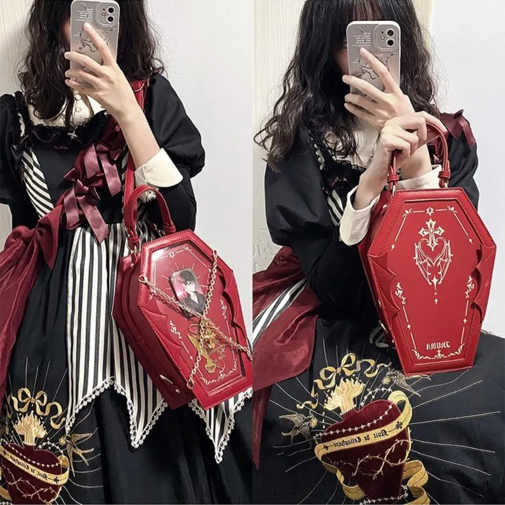 Ita Bag Backpack Gothic Coffin Purses and Handbags for Women Halloween Shoulder Bag with Insert and Chains (Red)