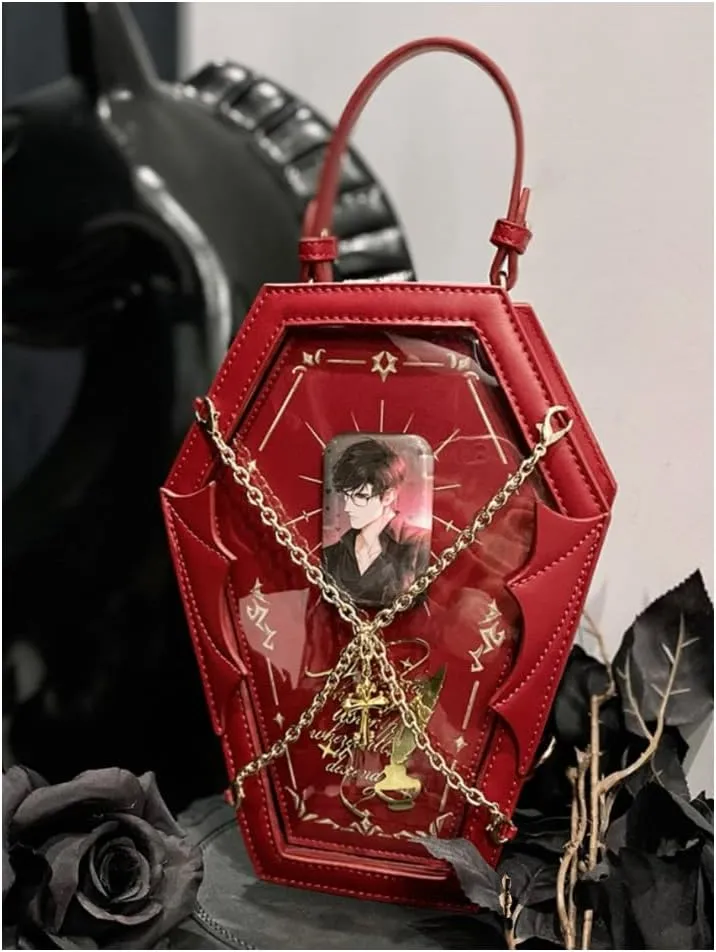 Ita Bag Backpack Gothic Coffin Purses and Handbags for Women Halloween Shoulder Bag with Insert and Chains (Red)