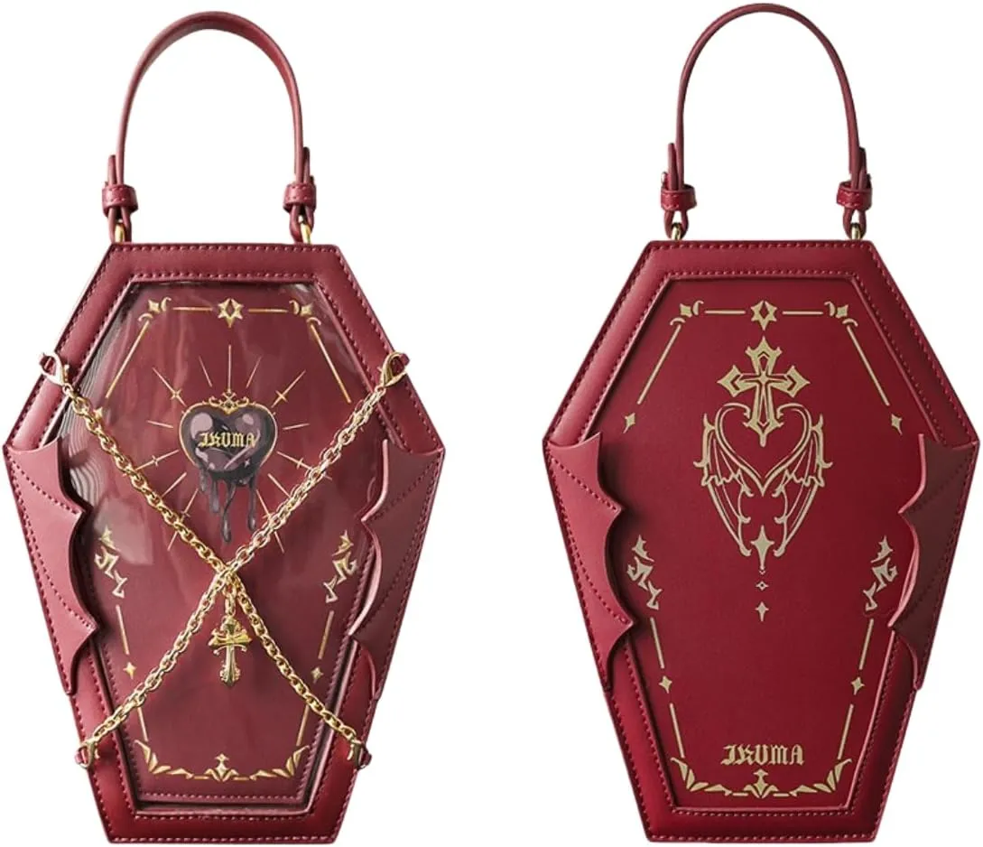 Ita Bag Backpack Gothic Coffin Purses and Handbags for Women Halloween Shoulder Bag with Insert and Chains (Red)