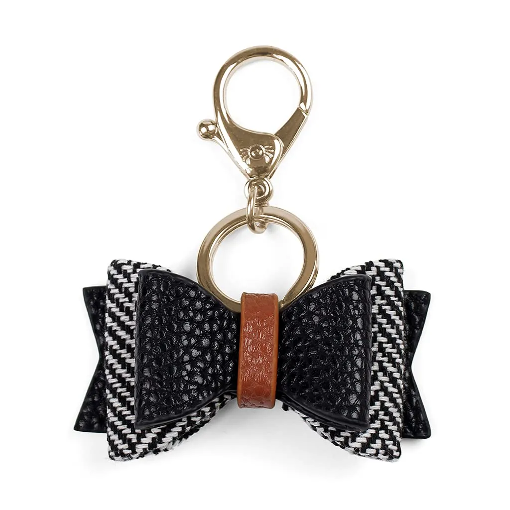 Itzy Ritzy Boss Bow - Cute Bow Bag Charm for Diaper Bags, Purses & Wallets - Versatile Vegan Leather Purse Charm (Coffee & Cream)