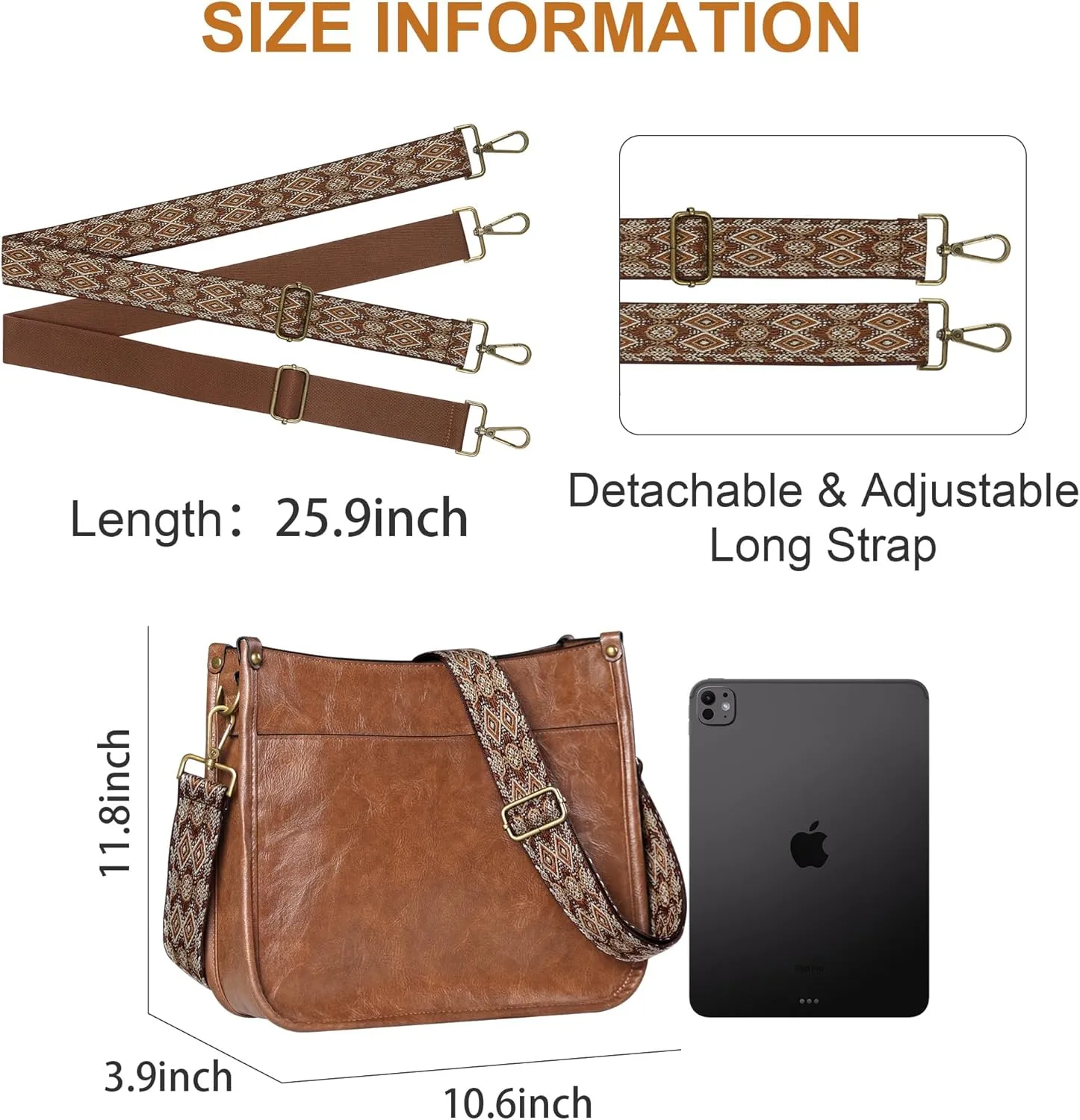 JAMfit Crossbody Bag for Women Vegan Leather Hobo Handbags Trendy Shoulder Purse Handbag With 2 Adjustable Strap