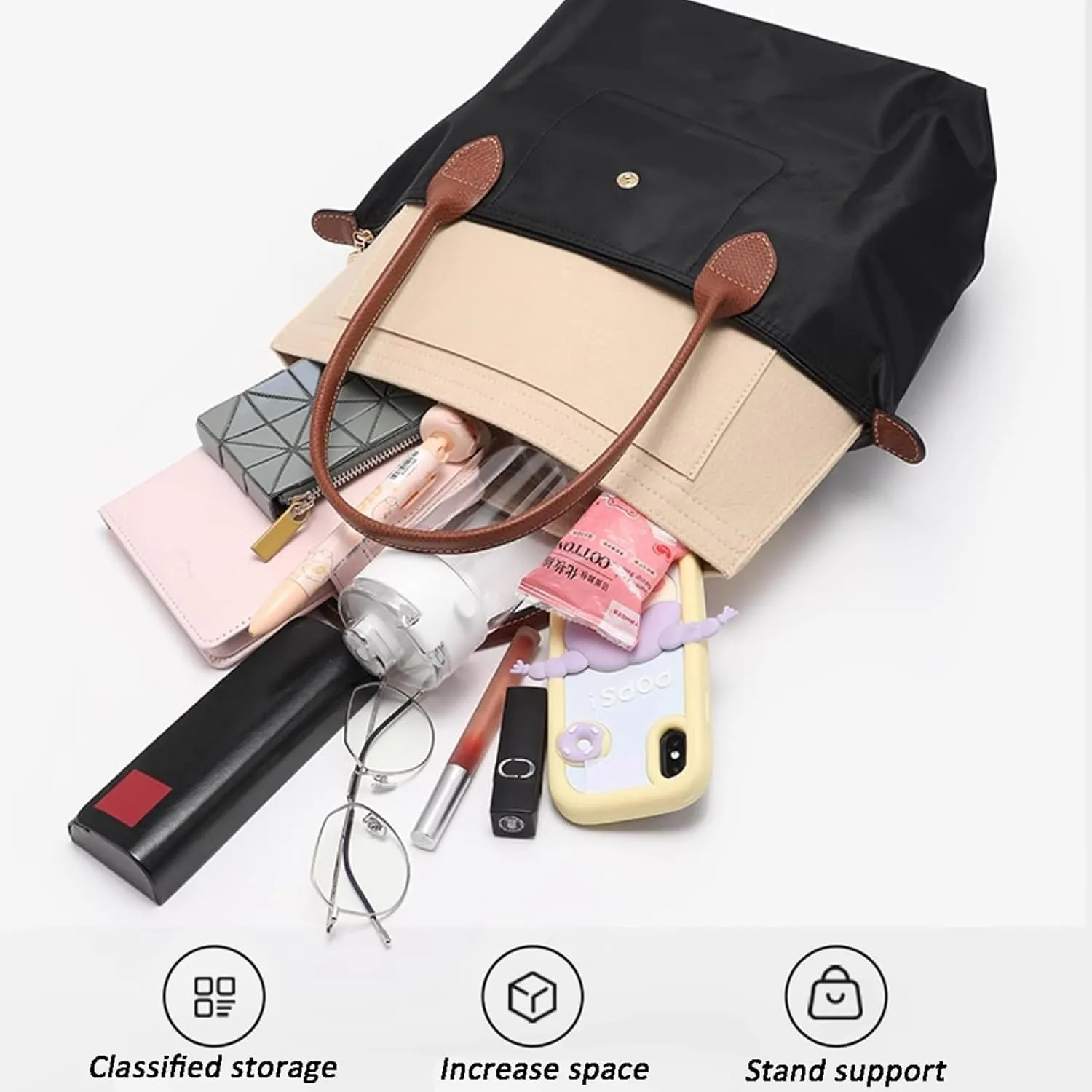 jiesinlov Purse Organizer Insert for Handbags,Felt Bag Organizers Suitable for Le Pliage Medium (Felt-Medium)