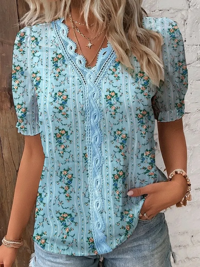 Jolene - V Neck Plain Lace Elegant Blouse