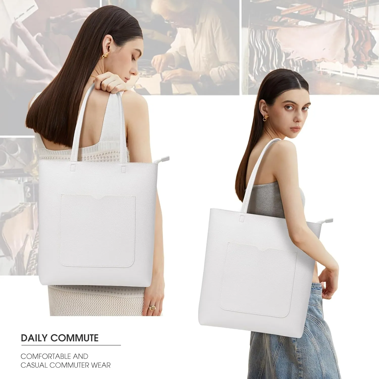 KALIDI Tote Bag Women Shoulder Bag Soft Vegan Leather Purse with Zipper Large Casual Handbags for 17'' Laptop Work Travel